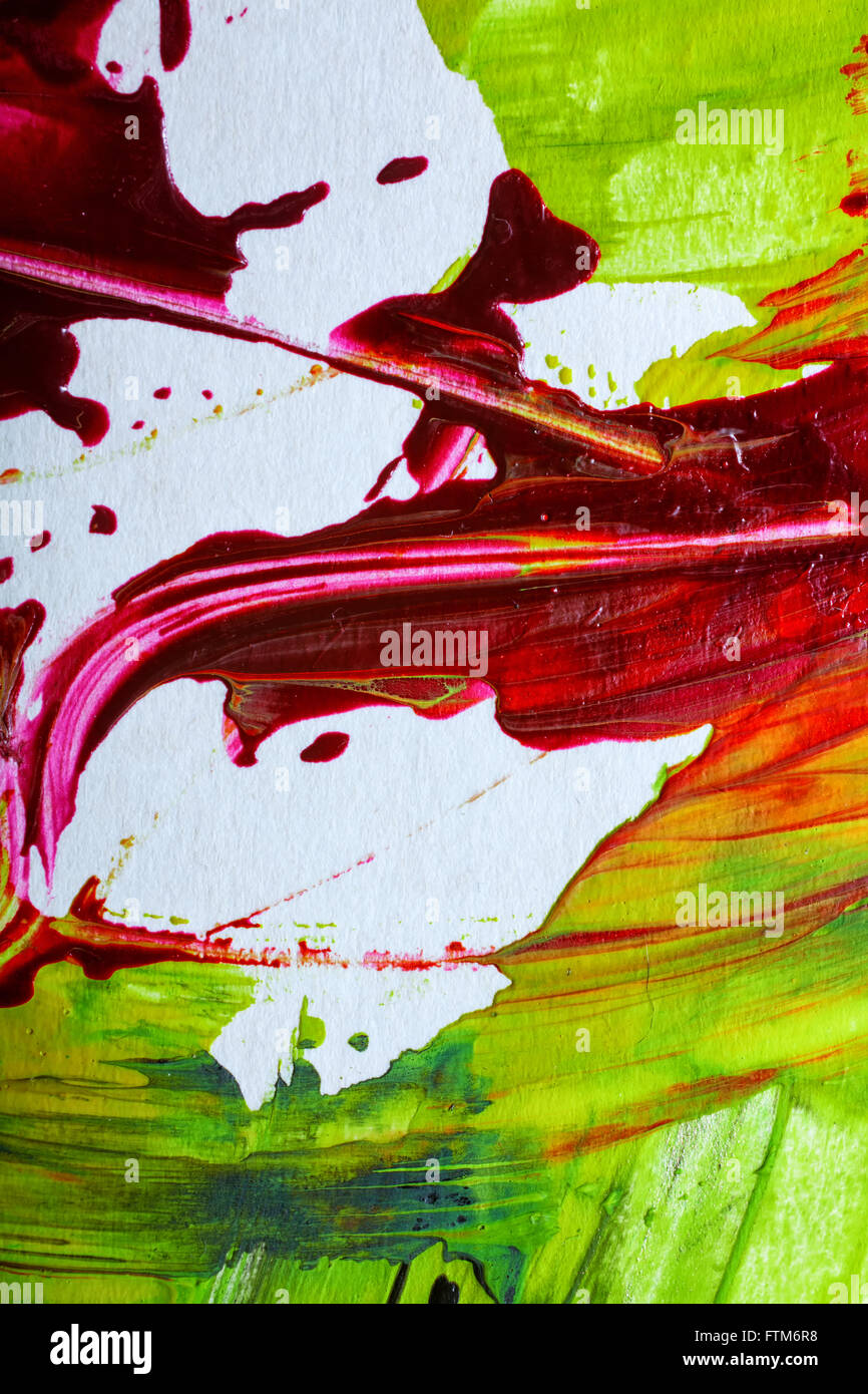 Sfondo astratto con macchie di vernice acrilica closeup Foto Stock