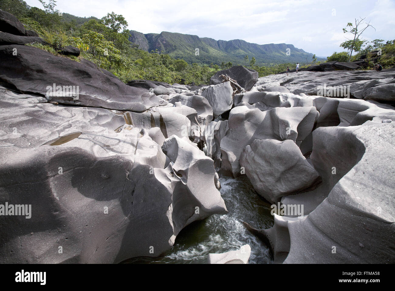 A valle della luna - Dettaglio intagliato formazioni di roccia attraverso rapide del San Miguel River Foto Stock