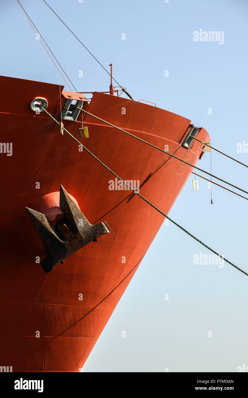 Dettaglio della nave ormeggiata al Terminal Santos Brasile Foto Stock