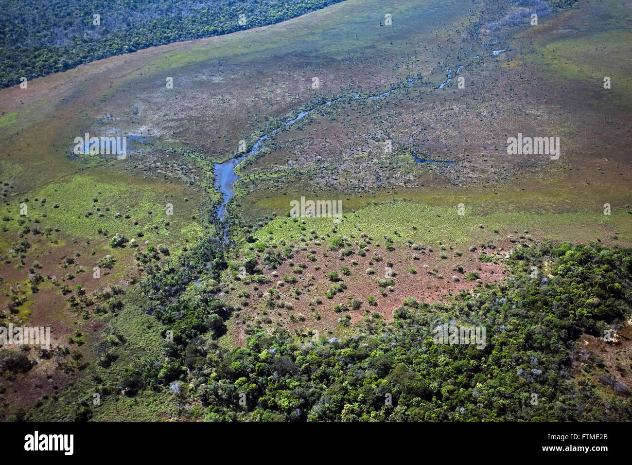 Fiume e area di aree inondabili durante l'inverno - La stagione secca - regione nord del Mato Grosso Foto Stock