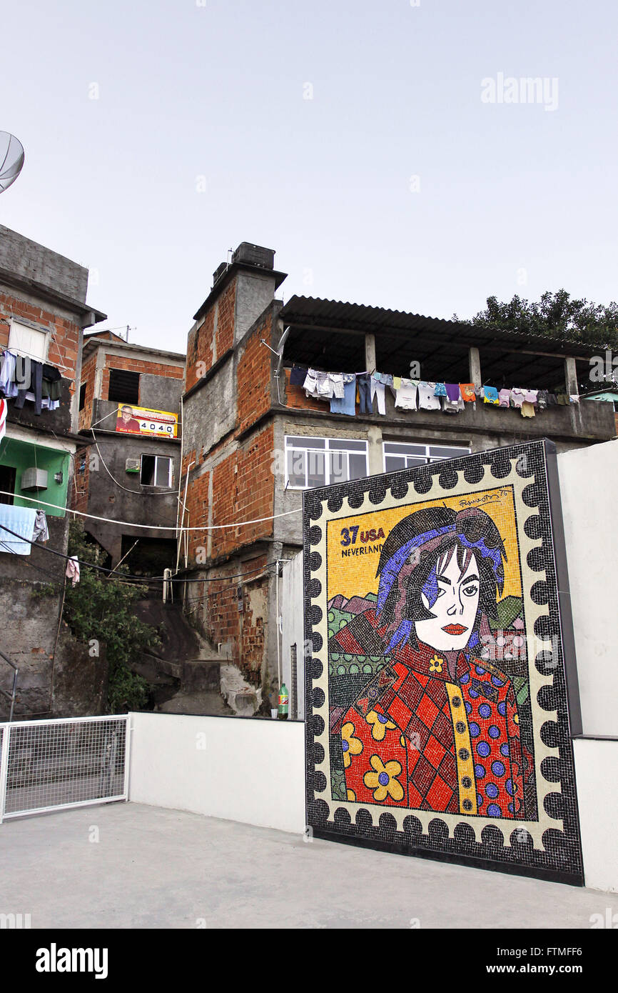 Pannello omaggio al cantante pop Michael Jackson nella bramma Favela di Santa Marta Foto Stock