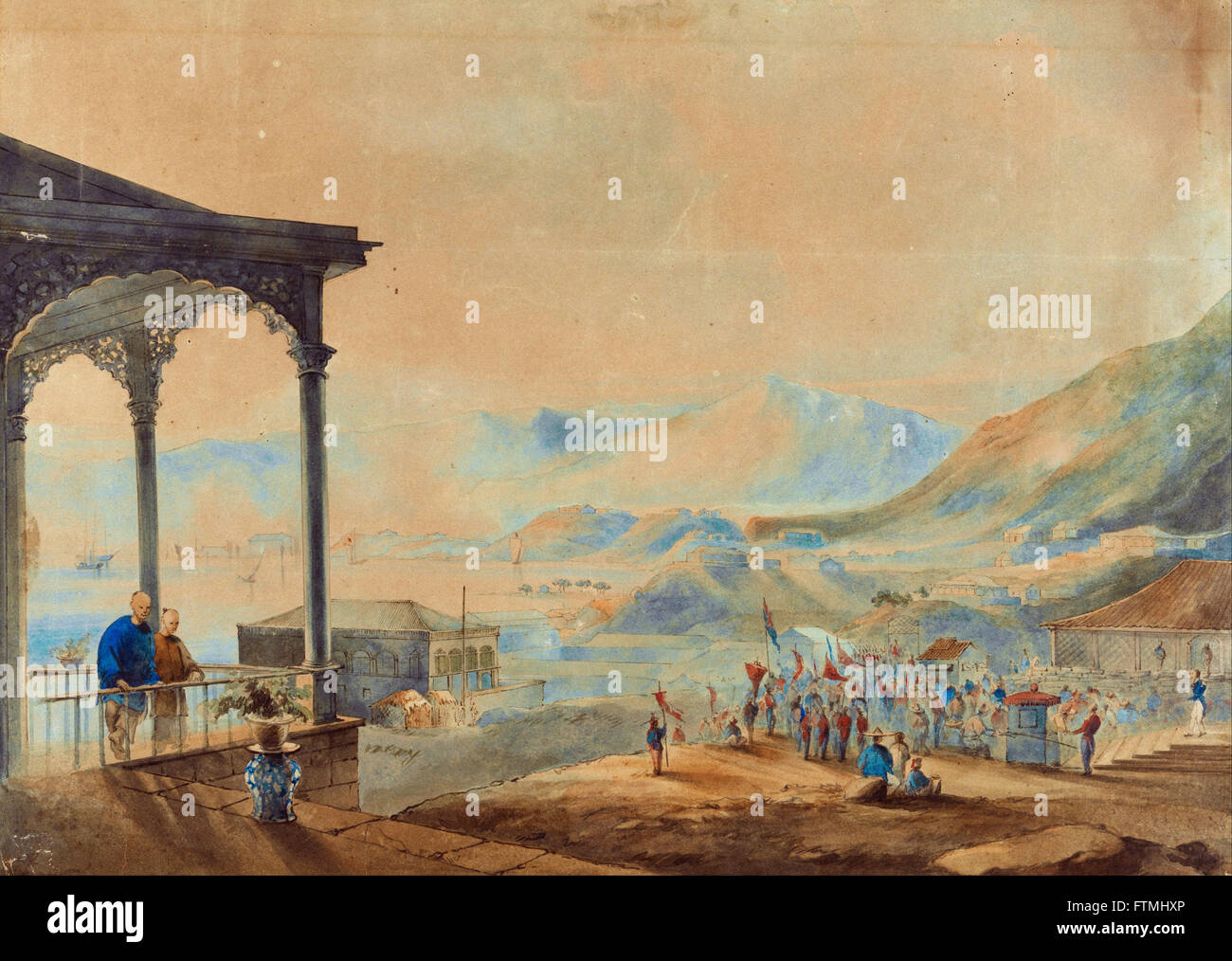 Ufficiali britannici di saluto i mandarini cinesi - Museo dell'Arte di Hong Kong Foto Stock