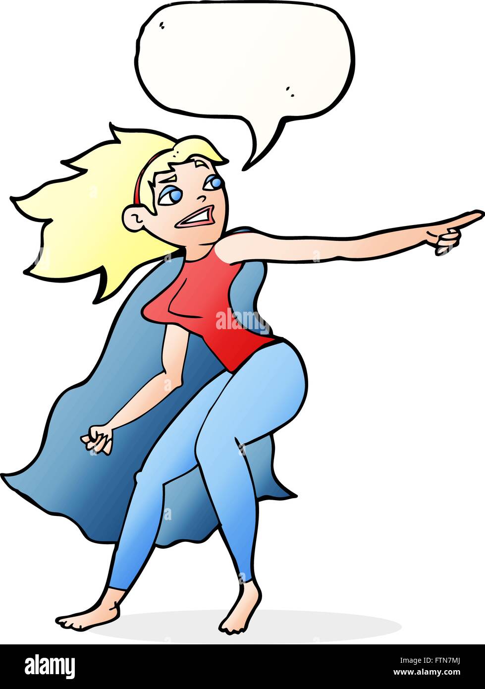 Fumetti di supereroi di puntamento donna con discorso bolla Illustrazione Vettoriale
