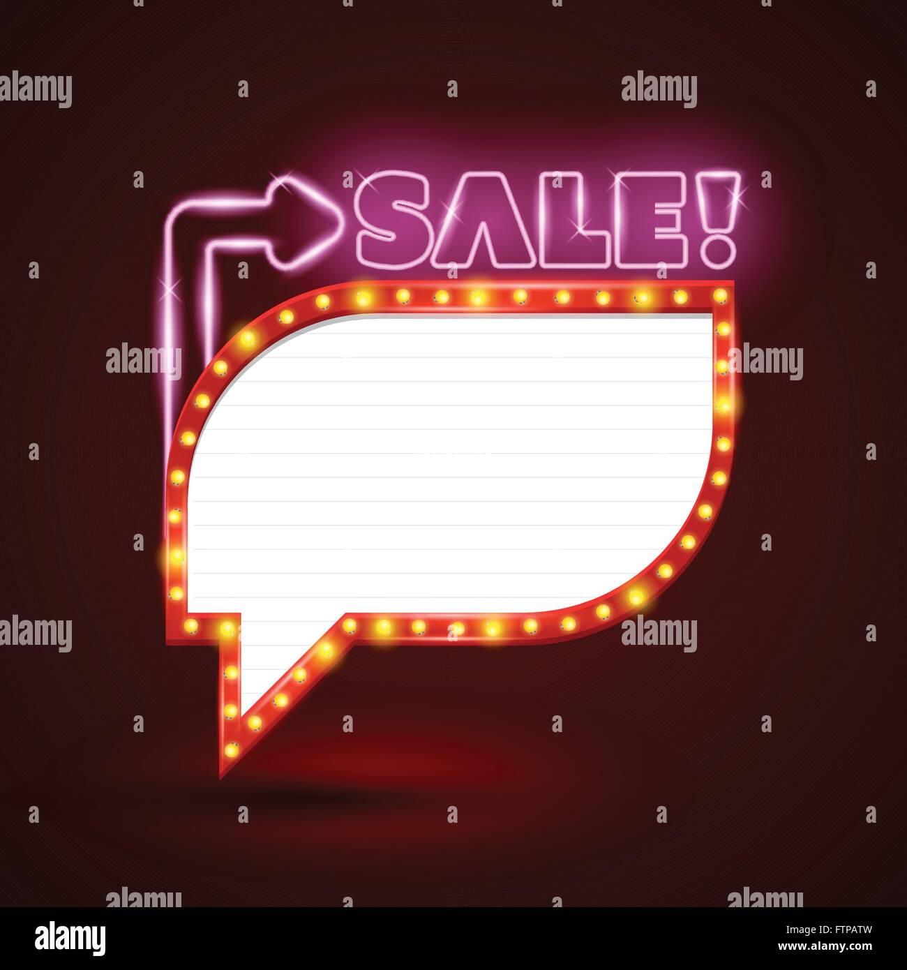 Retrò vendita neon incandescente banner. Illustrazione Vettoriale. Si può utilizzare per la promozione pubblicitaria. Illustrazione Vettoriale