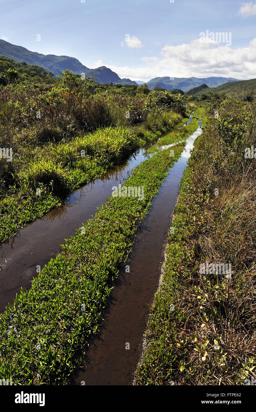 Strada terra allagata nel Parco nazionale di Serra do Cipo - MG Foto Stock