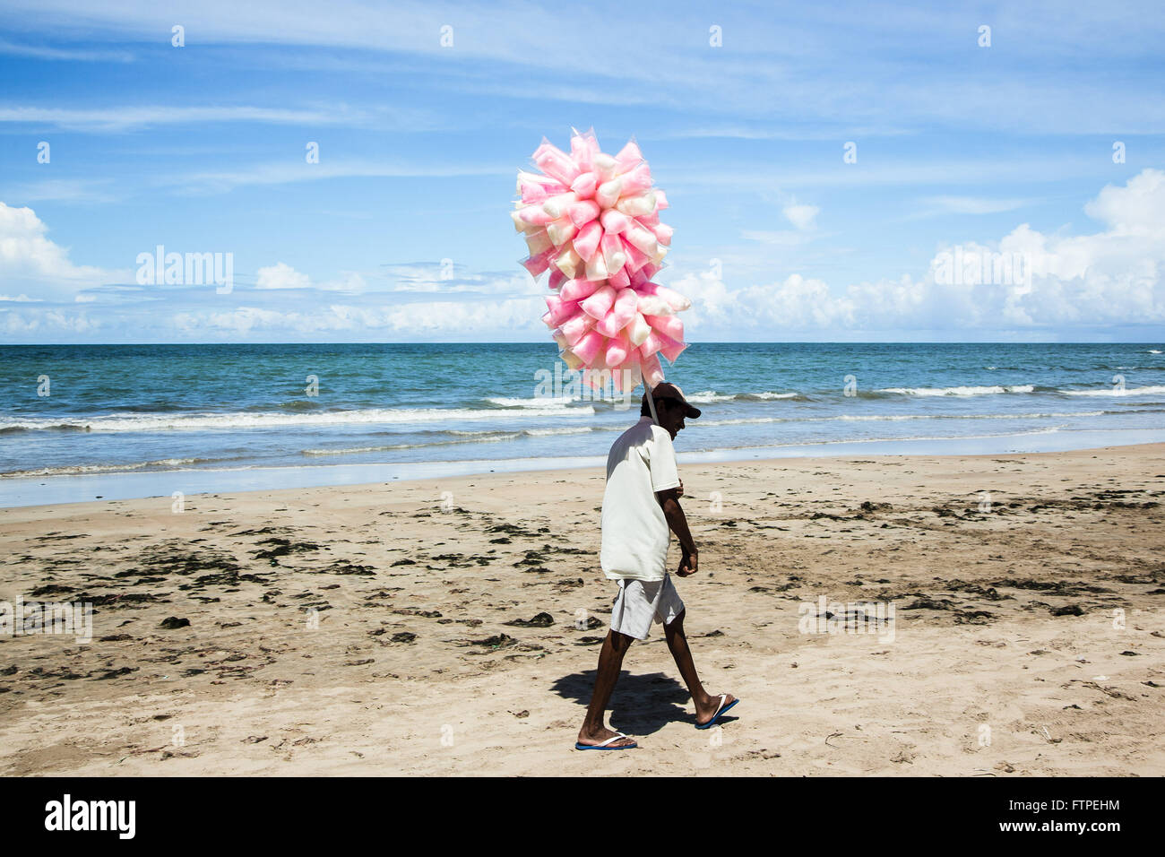 Peddler caramella di cotone in Pina Beach Foto Stock