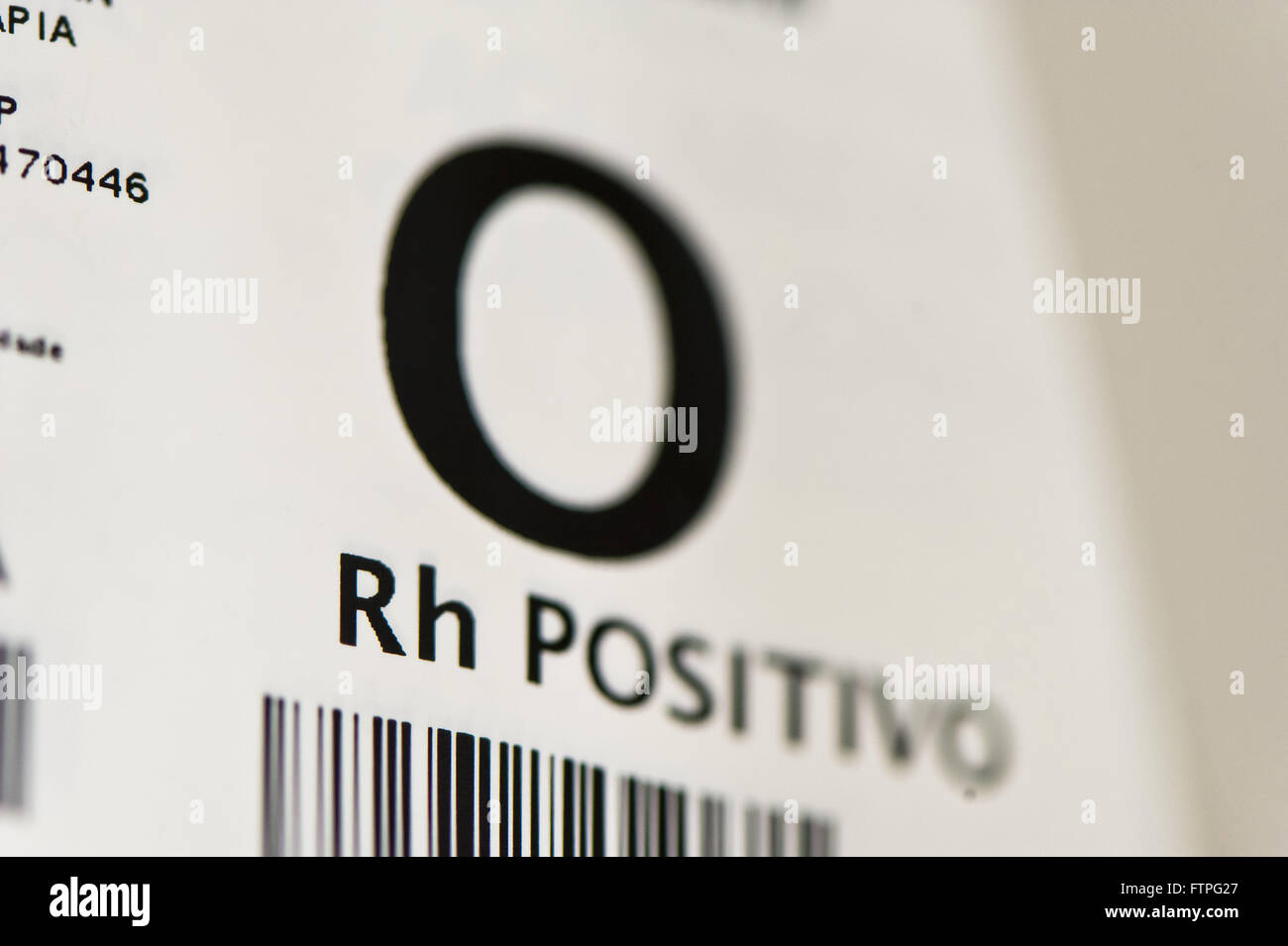 Codice a barre sacca di sangue Foto Stock