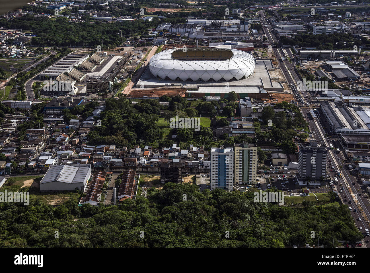 Vista aerea dell'Arena da Amazonia - stadio costruito per ospitare il 2014 della Coppa del Mondo FIFA Foto Stock