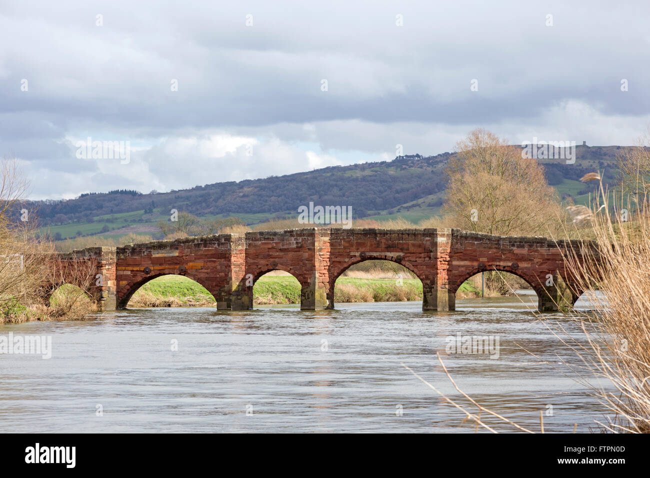 La storica Eckington ponte che attraversa il fiume Avon, costruito nel 1720s, Worcestershire, England, Regno Unito Foto Stock