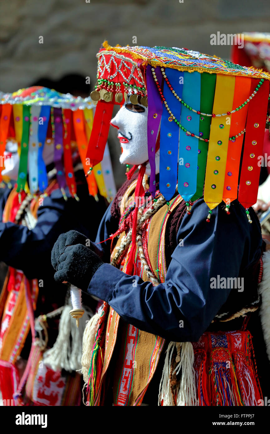 Caratteri colorati, Fiesta del Senor de Choquechilca (festa del Signore di Choquechilca), Ollantaytambo, Cusco, Perù Foto Stock