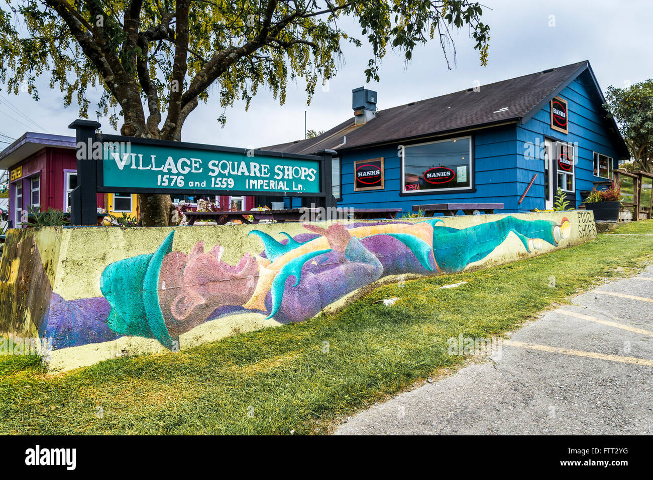 Lunga e sottile murale, Ucluelet, British Columbia, Canada Foto Stock
