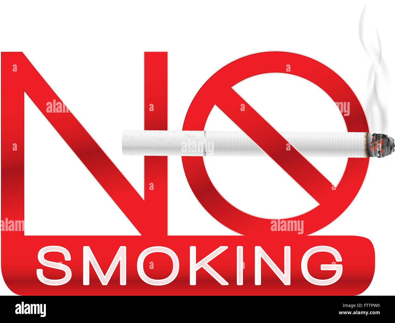 Vietato fumare con etichetta bianca realistico sigaretta con fumo di vettore. Illustrazione Vettoriale