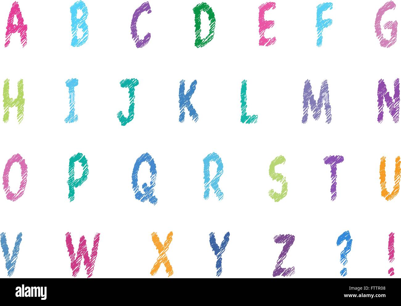 Set alfabeto con finitura spazzolata scribble effetto sul bianco. Lettere maiuscole. vettore Illustrazione Vettoriale