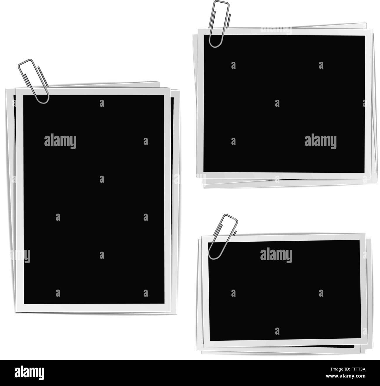 Cornici fotografiche di composizione con clip su sfondo bianco. Vettore del modello di progettazione Illustrazione Vettoriale