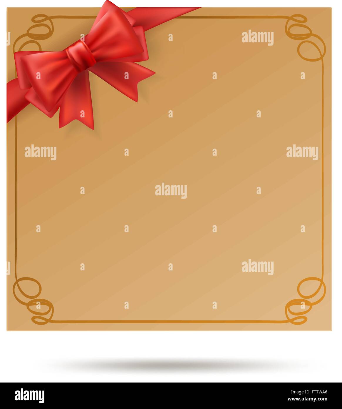 Carta regalo con golden swirl telaio e nastro rosso. arco rosso decorazione sulla celebrazione card. illustrazione vettoriale Illustrazione Vettoriale