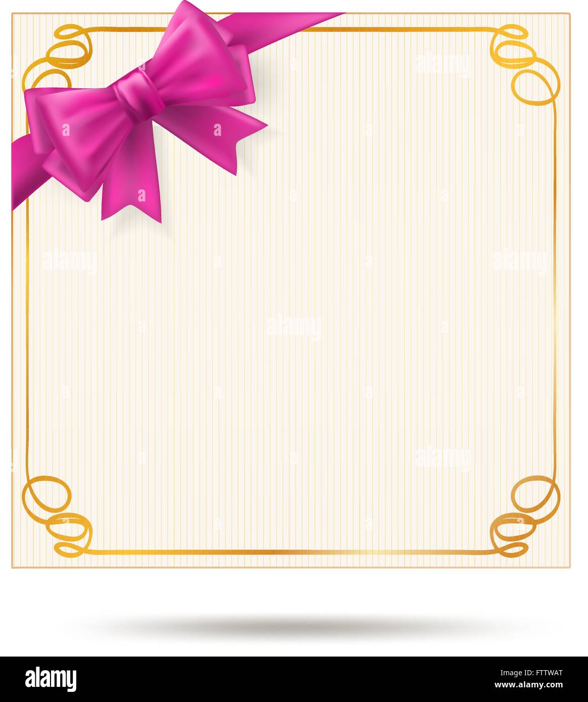 Carta regalo con golden swirl e telaio nastro rosa. Fiocco Rosa decorazione sulla celebrazione card. illustrazione vettoriale Illustrazione Vettoriale