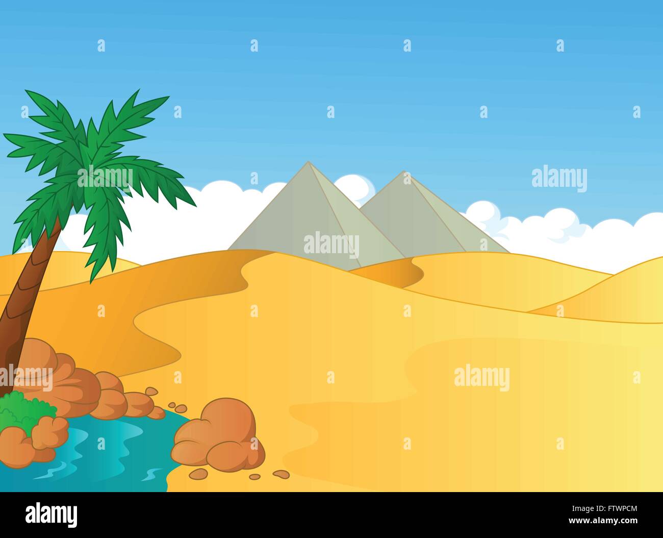 Cartoon illustrazione di piccola oasi nel deserto Illustrazione Vettoriale