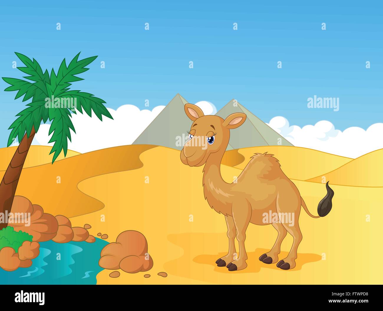 Cartoon cammello con lo sfondo del deserto Illustrazione Vettoriale