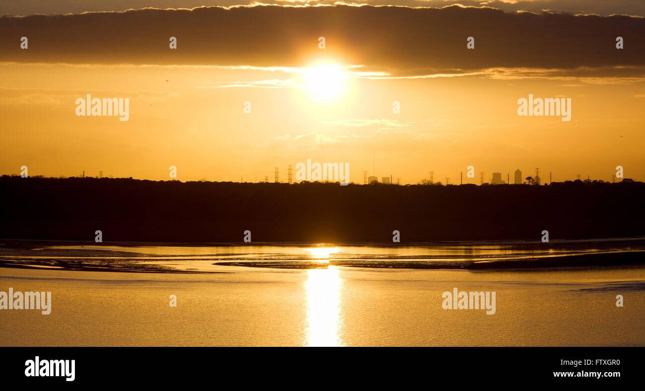 La vista panoramica di un tramonto sulla città di Jacksonville (Florida). Foto Stock