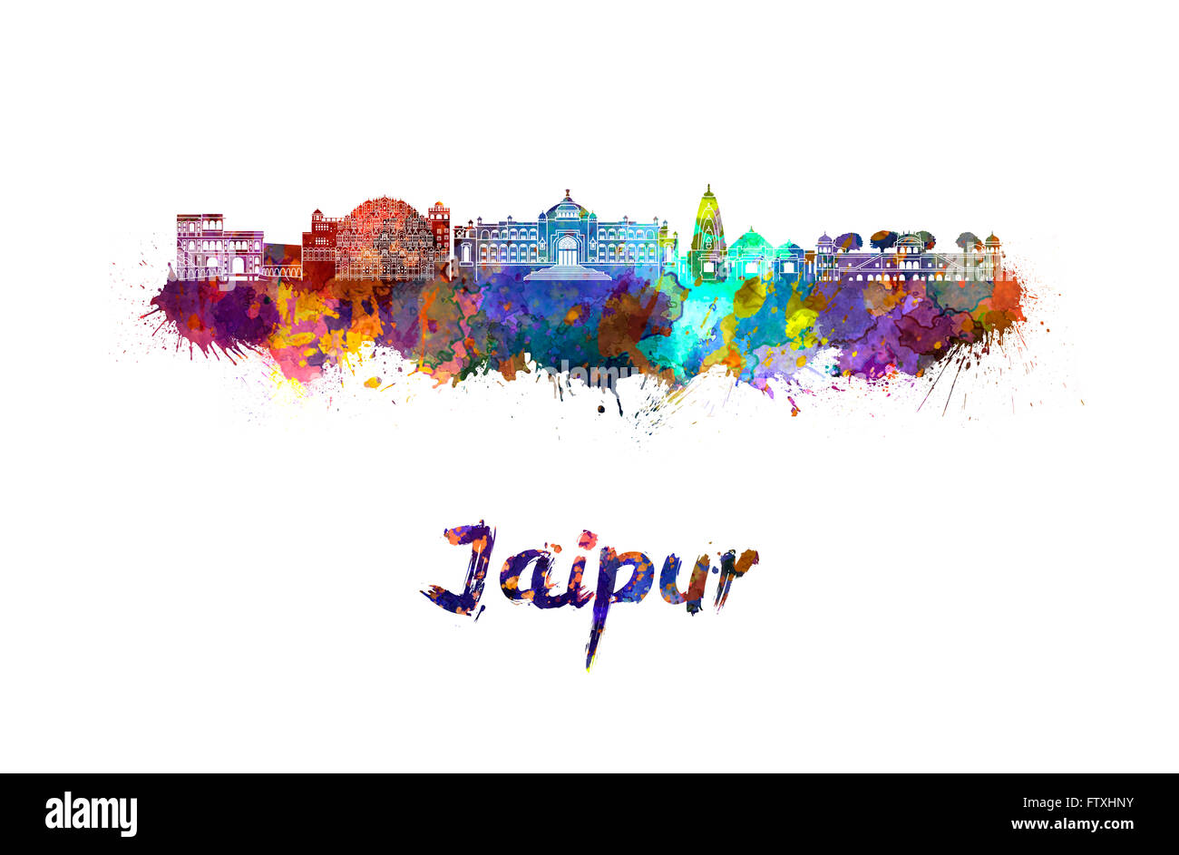 Jaipur skyline in acquerello schizza con tracciato di ritaglio Foto Stock