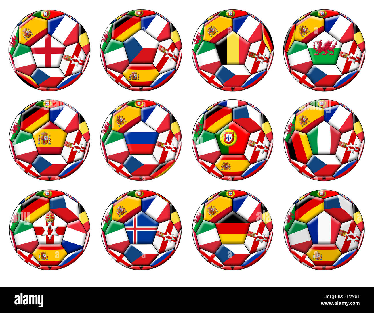 Le sfere con flag di vari paesi europei Foto Stock