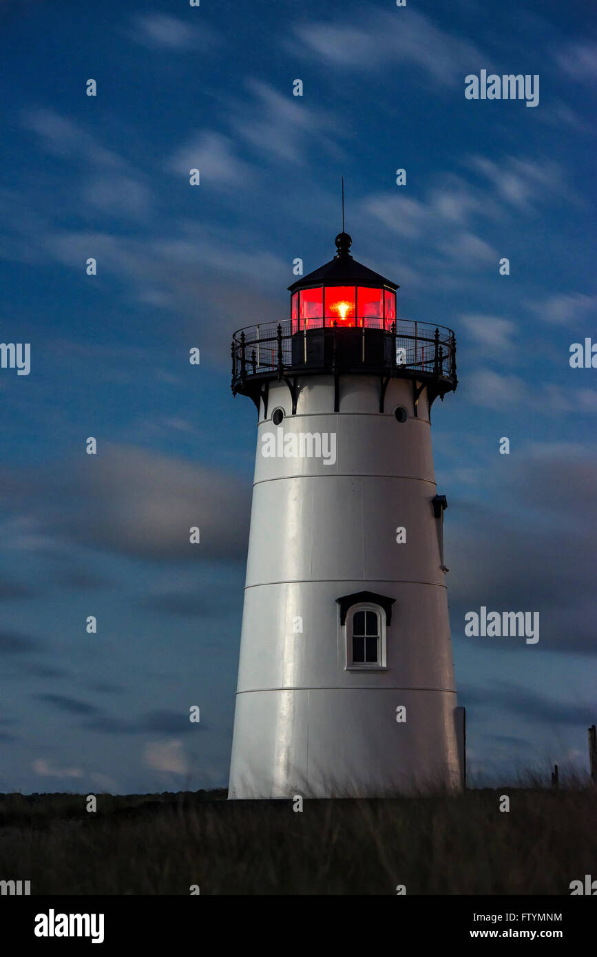 Luna accesa Edgartown Lighthouse, Martha's Vineyard, Massachusetts, STATI UNITI D'AMERICA Foto Stock
