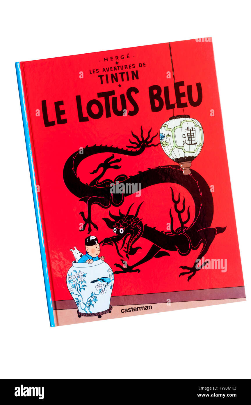 Una copia francese di Le Lotus Bleu o il Blue Lotus una delle avventure di Tintin di Hergé. Foto Stock