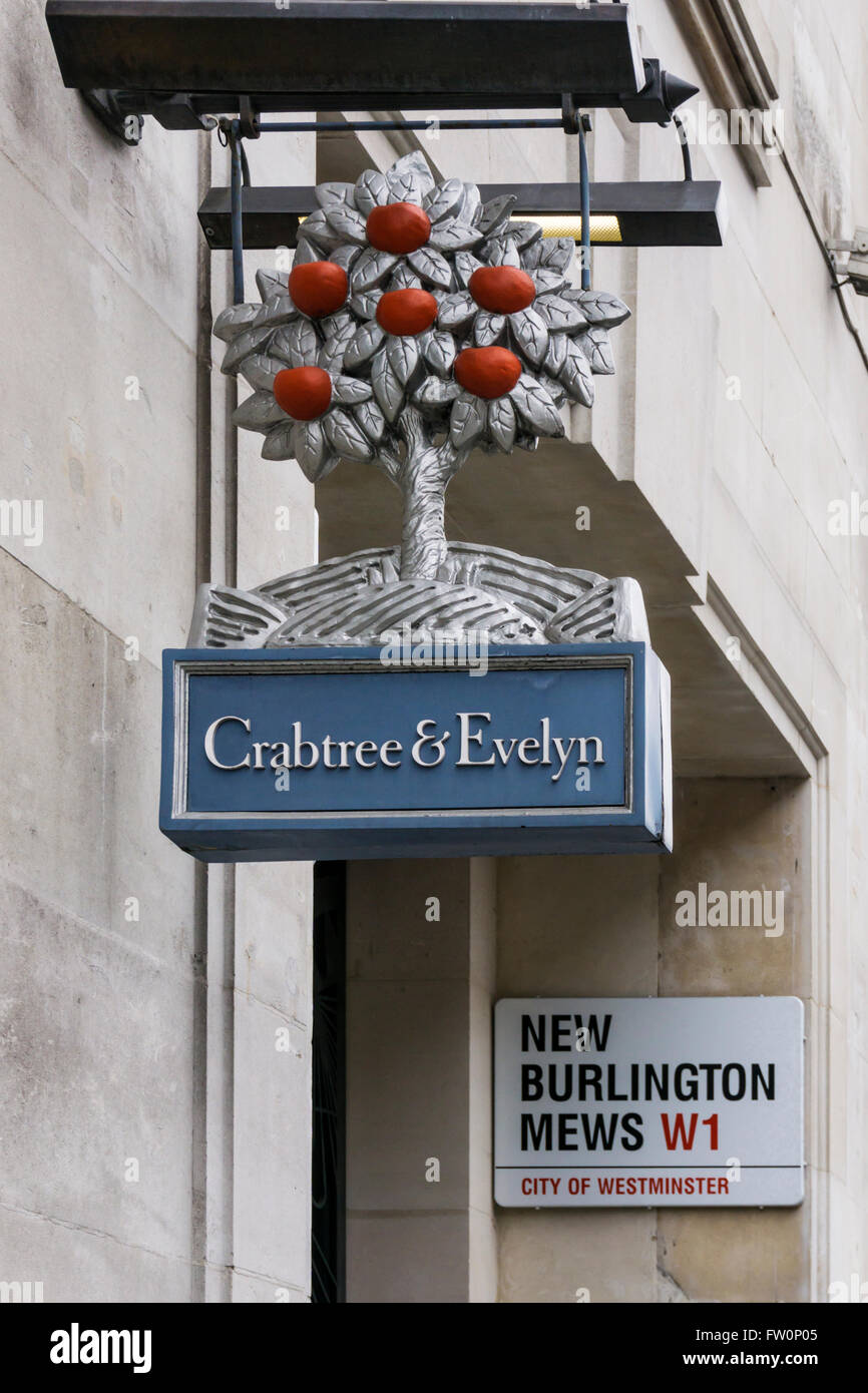 Segno sul Crabtree & Evelyn shop in Regent Street, Londra. Foto Stock
