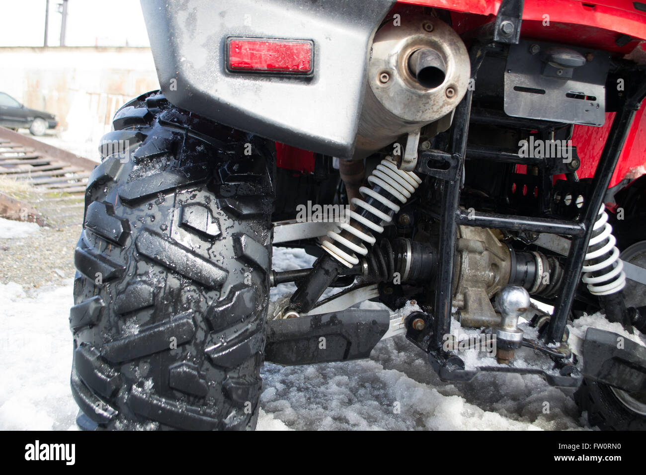 Veicolo fuoristrada closeup. Egli fece sosta presso la strada a molla Foto Stock