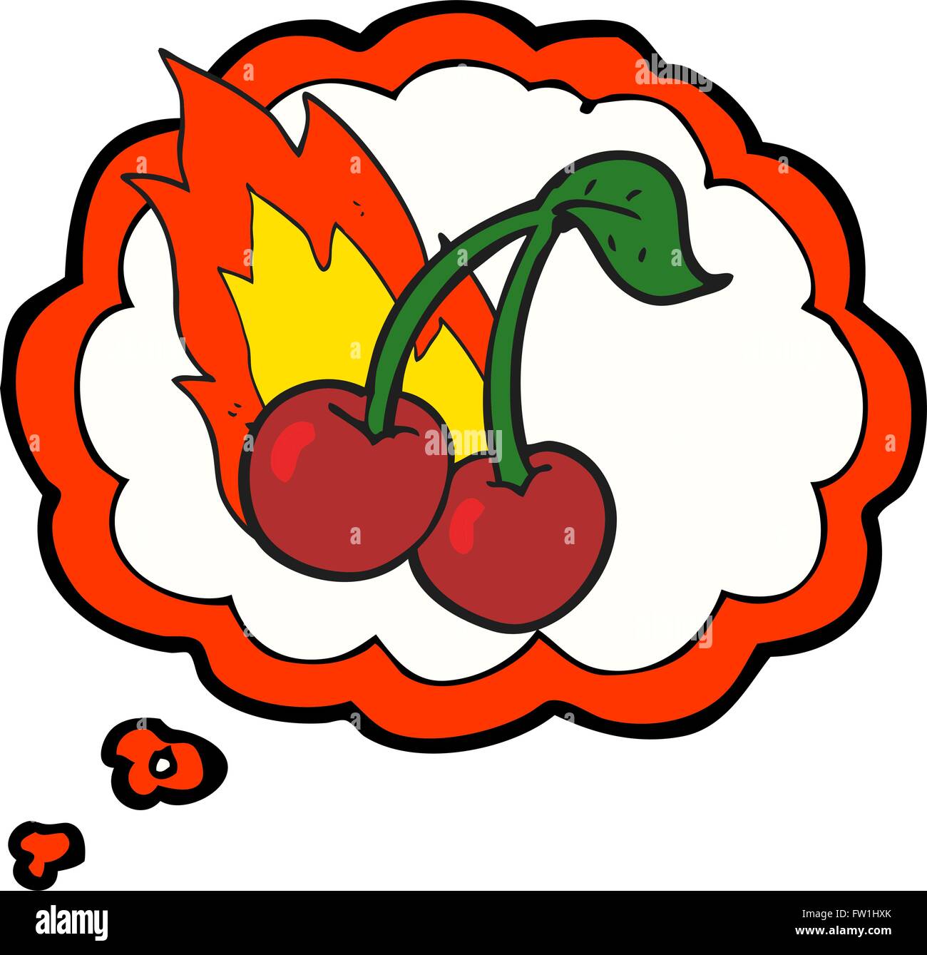 Disegnate a mano libera bolle di pensiero cartoon flaming ciliegie Illustrazione Vettoriale