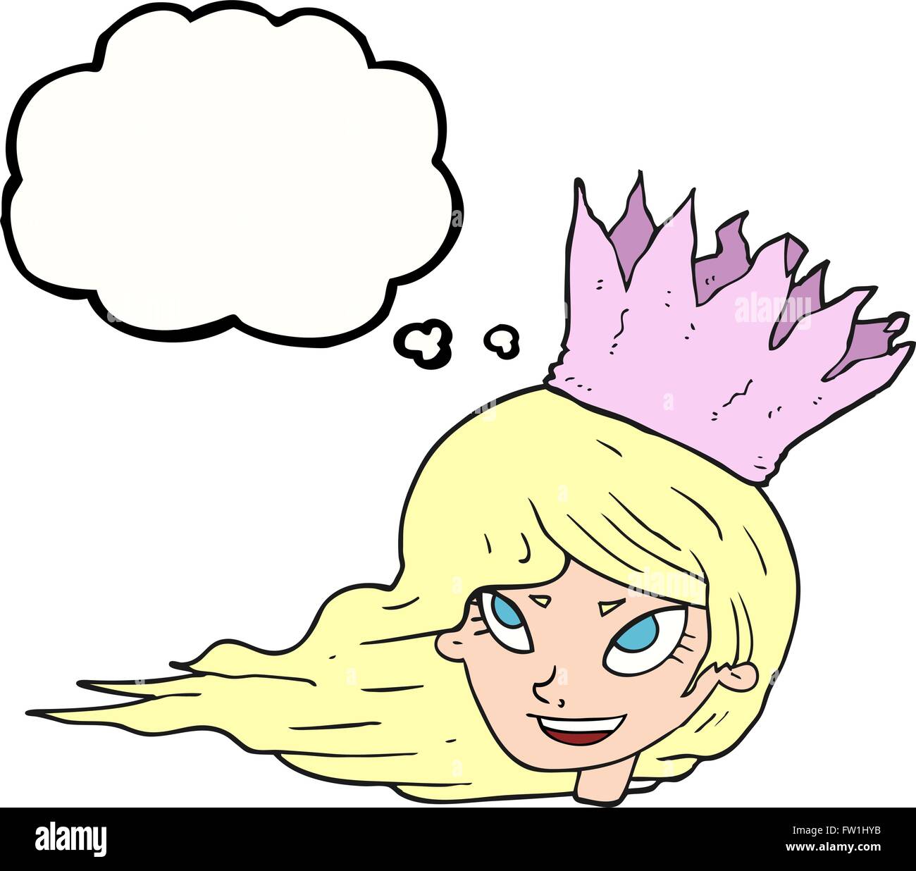 Disegnate a mano libera bolle di pensiero cartoon donna con capelli di soffiatura Illustrazione Vettoriale