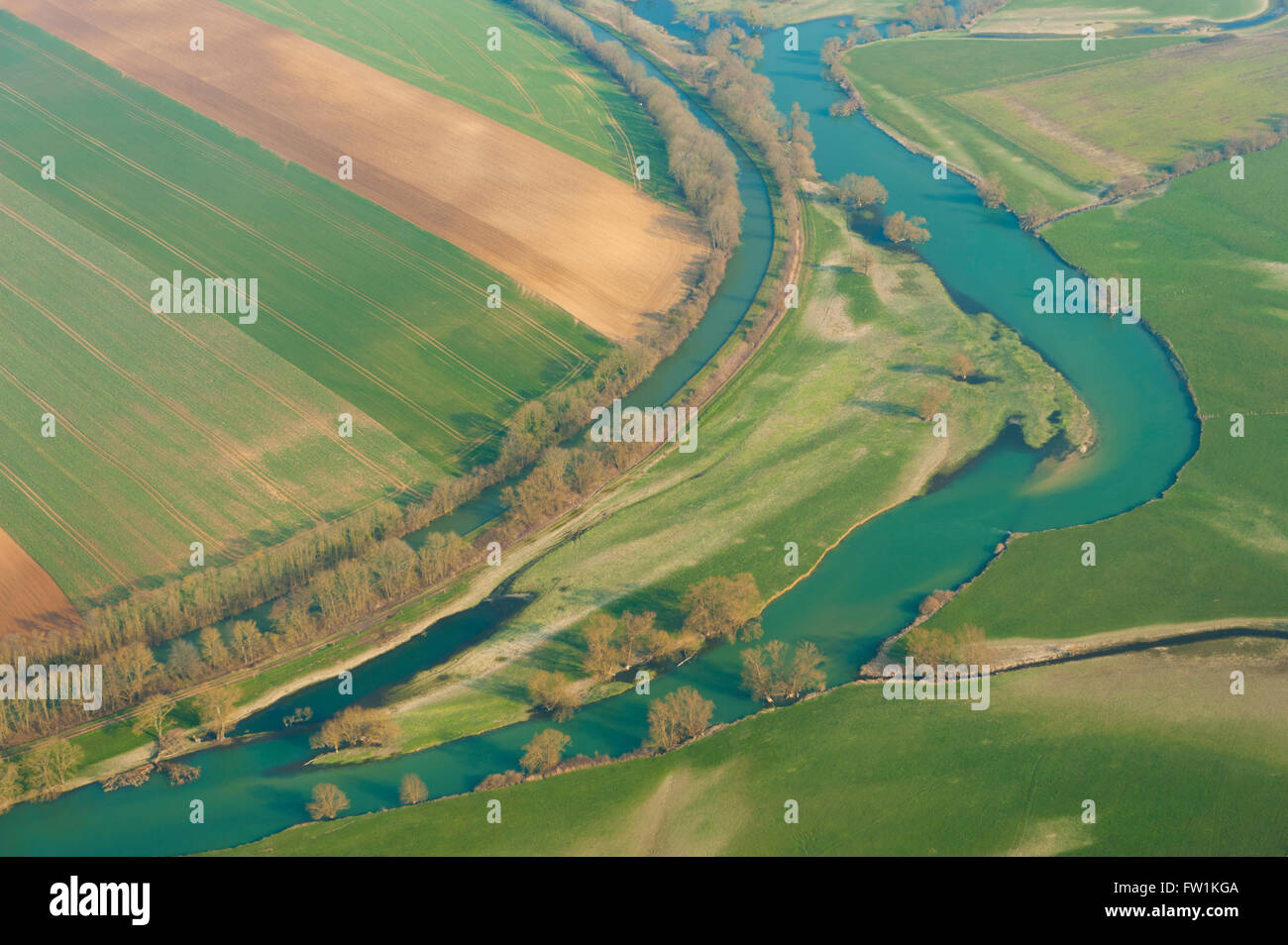 Mosa (55), Chattancourt, champs inondés en hiver sur les berges de la Meuse (vue aerienne) // Francia, della Mosa (55), Chattancourt, Foto Stock