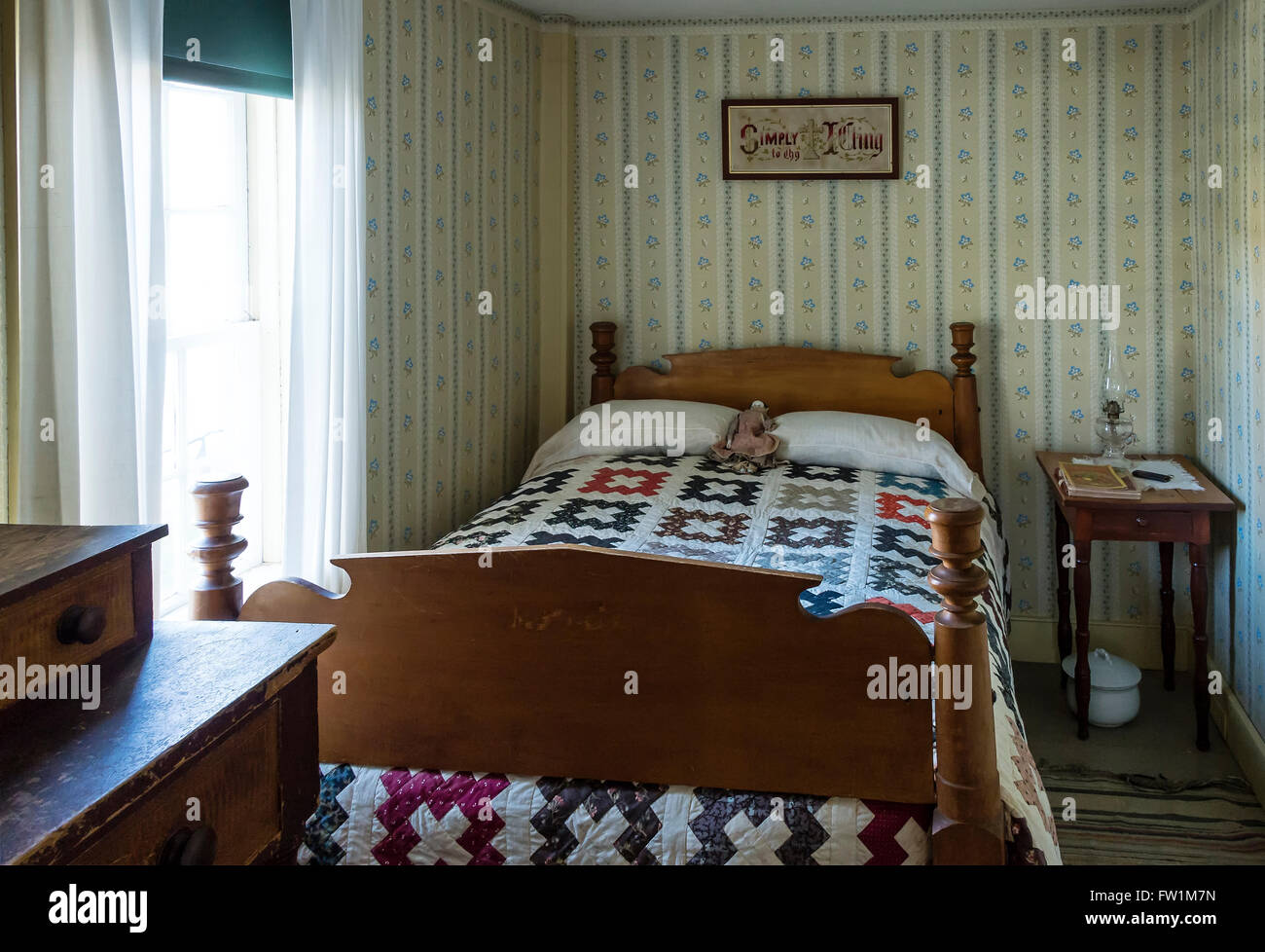 Camera da letto luogo di nascita del Presidente Calvin Coolidge, Plymouth tacca, Vermont, USA Foto Stock