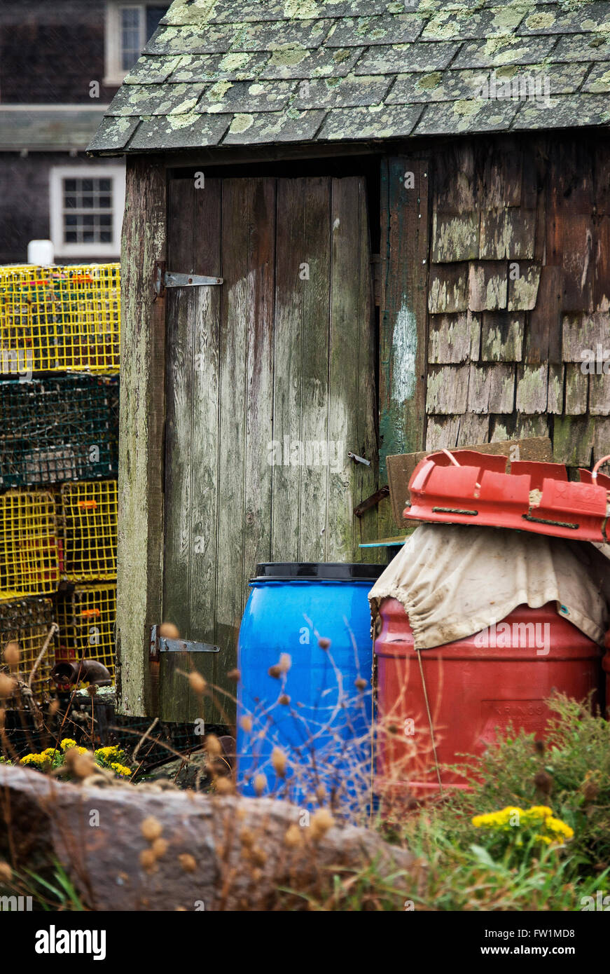 Rustico il Fishermans Shack, Menemsha, Chilmark, Martha's Vineyard, Massachusetts, STATI UNITI D'AMERICA Foto Stock