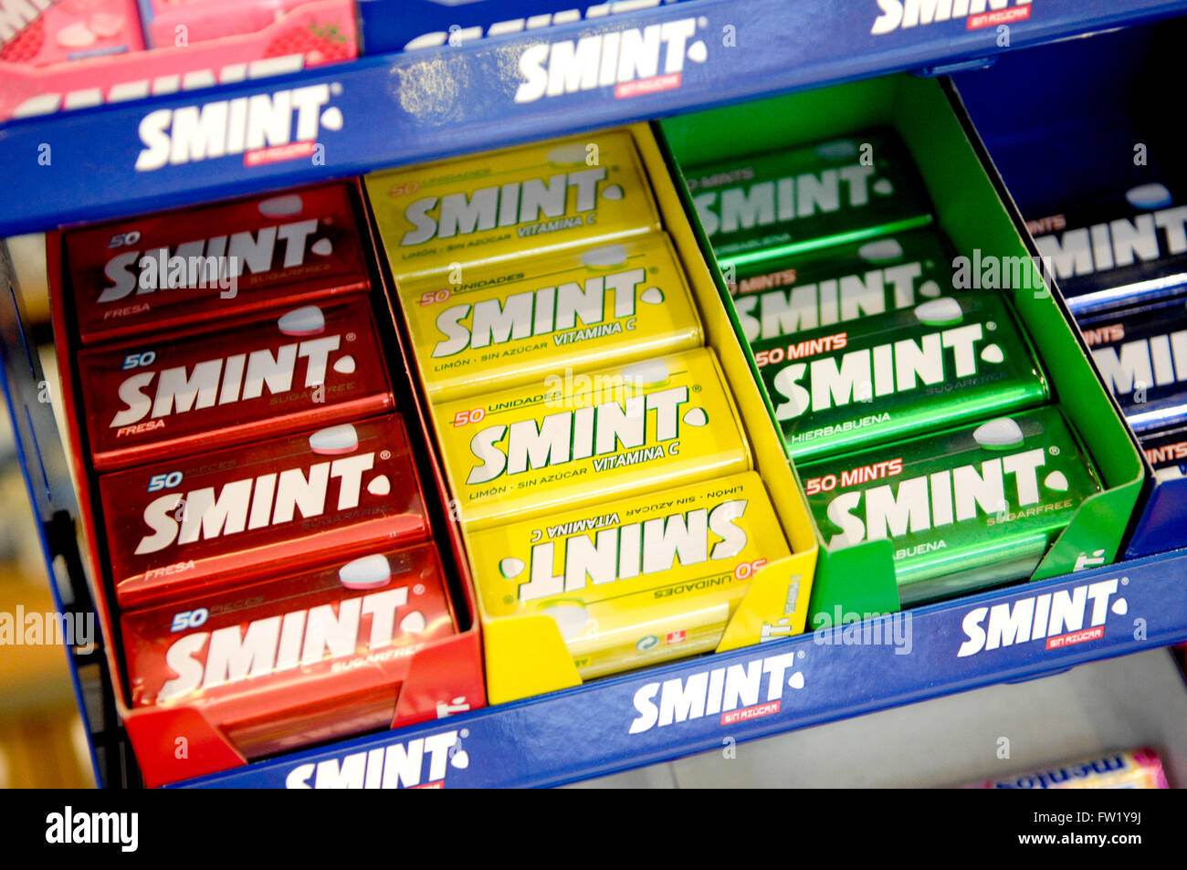 Respiro Smint mint prodotta dalla multinazionale spagnola Chupa Chups. Foto Stock