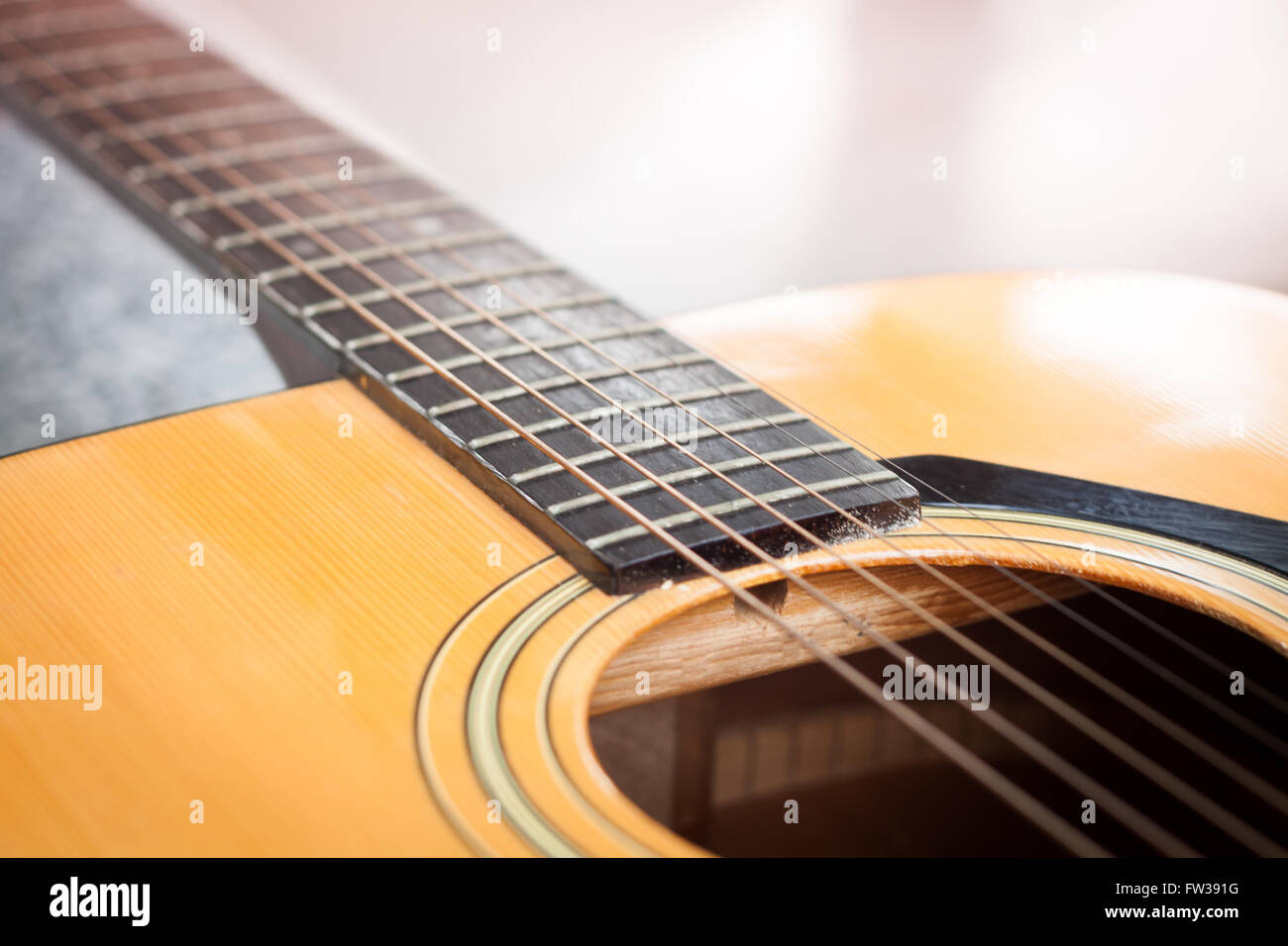 Close up chitarra acustica dettaglio, stock photo Foto Stock