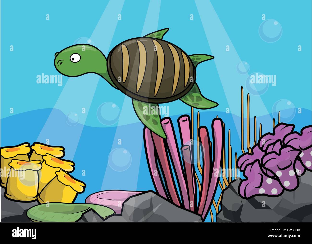Tartaruga di mare paesaggio subacqueo Illustrazione Vettoriale