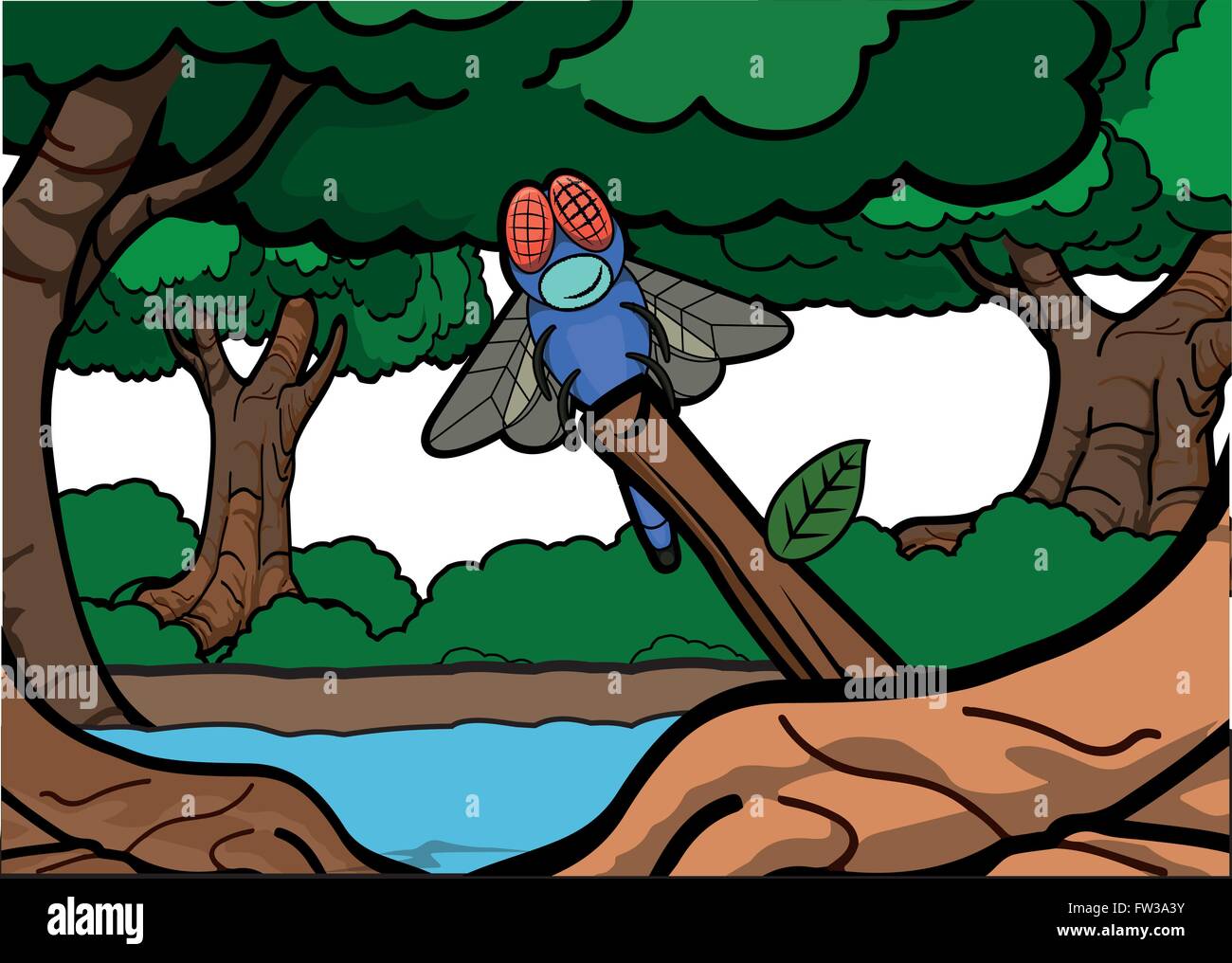 Dragonfly intorno al paesaggio foresta Illustrazione Vettoriale