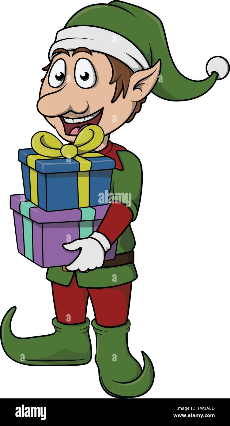 Elf portare il regalo di Natale pack Illustrazione Vettoriale