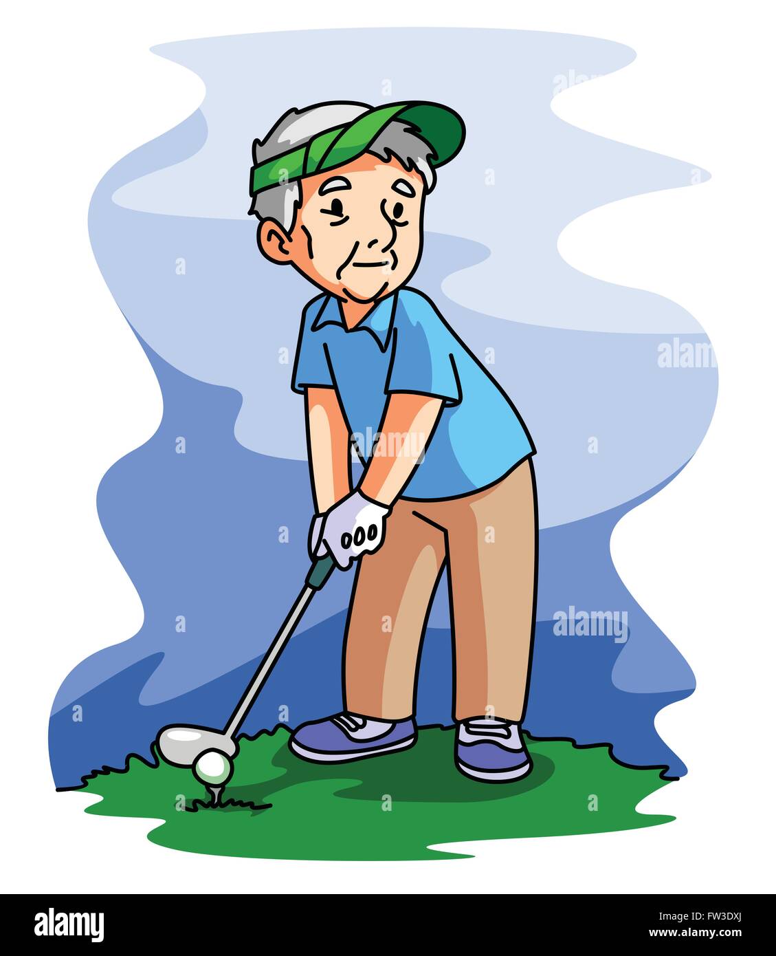 Il vecchio uomo giocando a golf Illustrazione Vettoriale
