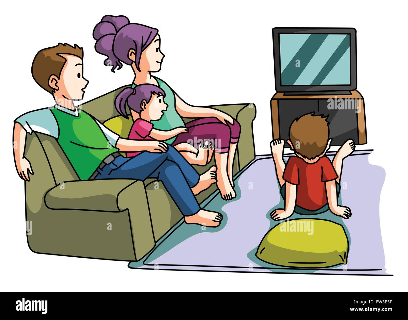 Famiglia guardare la tv tempo Illustrazione Vettoriale