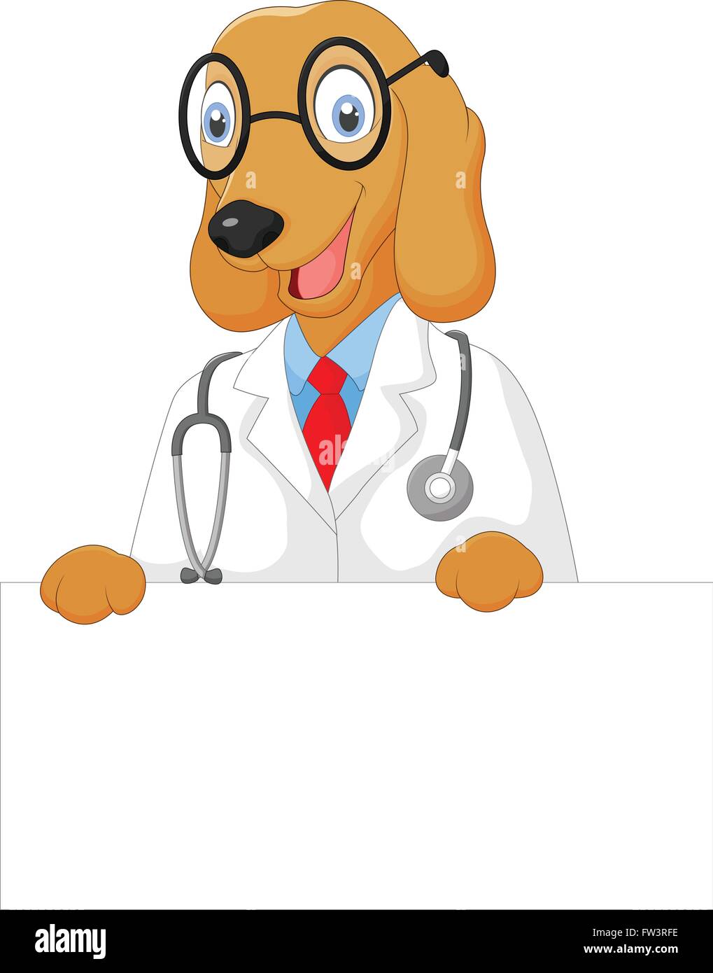 Cartoon medico cane tenendo premuto segno di vuoto Illustrazione Vettoriale