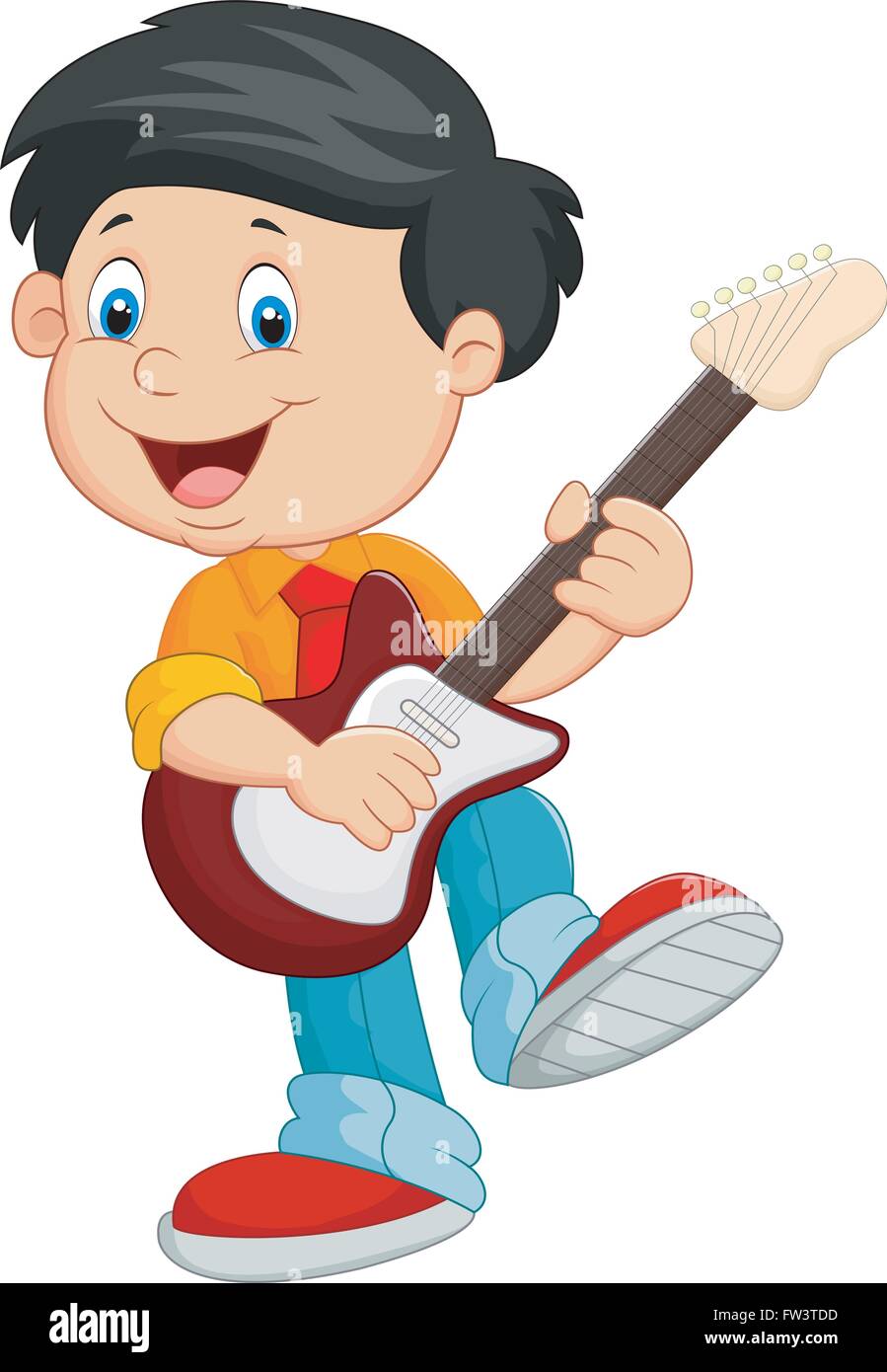 Cartoon bambino suonare la chitarra Immagine e Vettoriale - Alamy