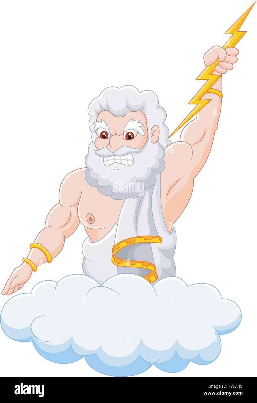 Cartoon Zeus tenendo la tecnologia Thunderbolt Illustrazione Vettoriale