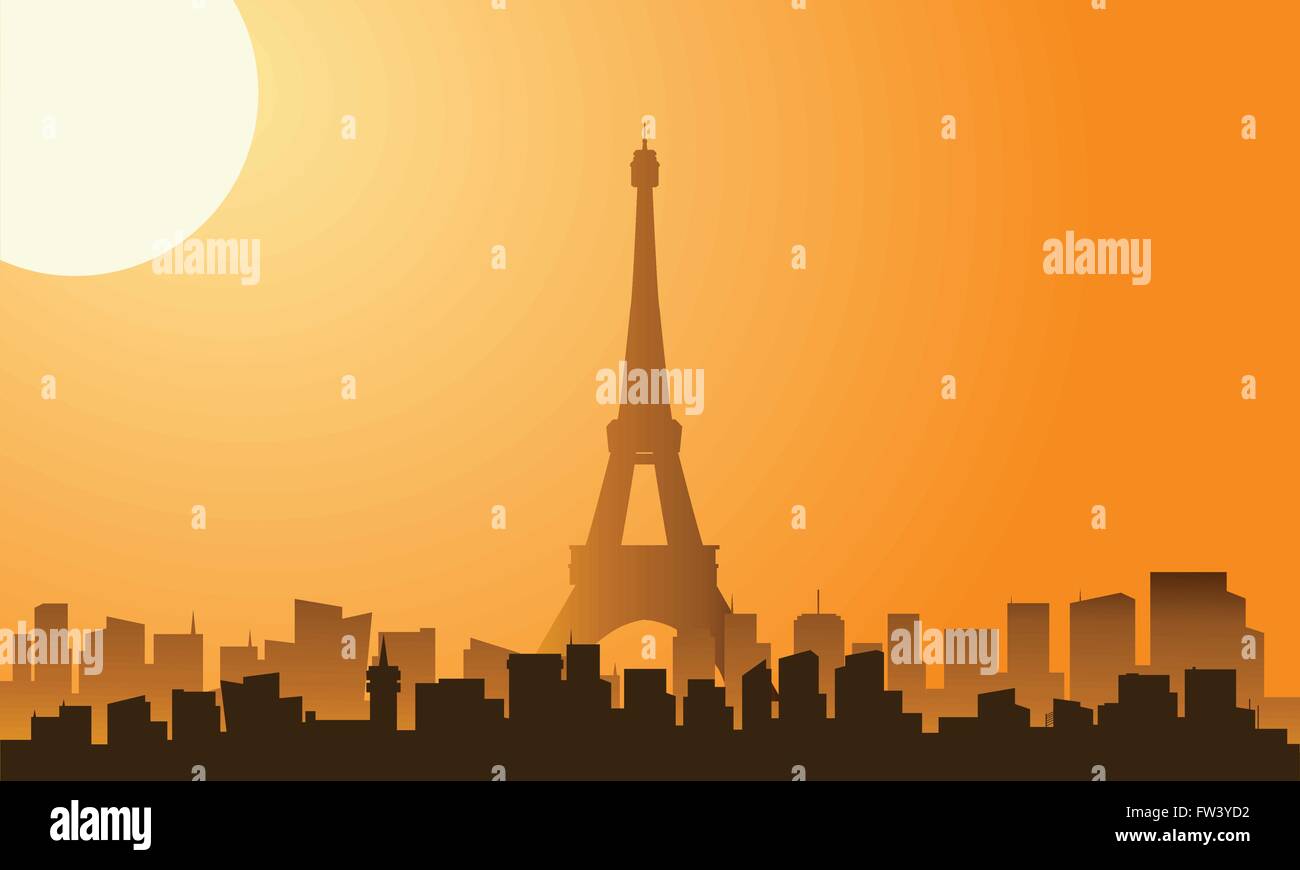 Silhouette della torre eiffel a sunrise Illustrazione Vettoriale