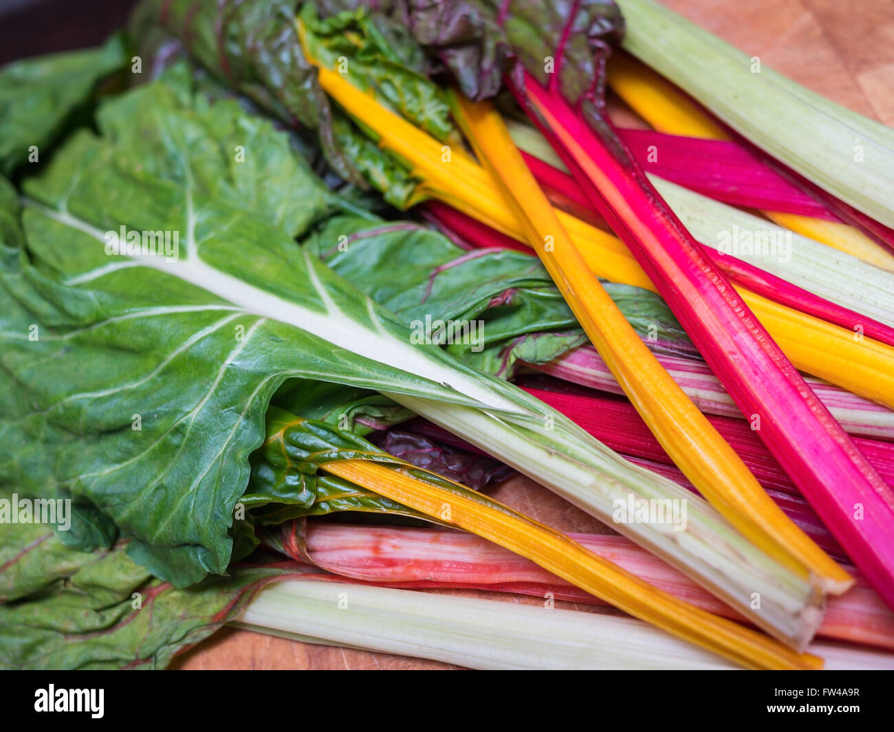 Un display di colorati rainbow chard verdure. Foto Stock