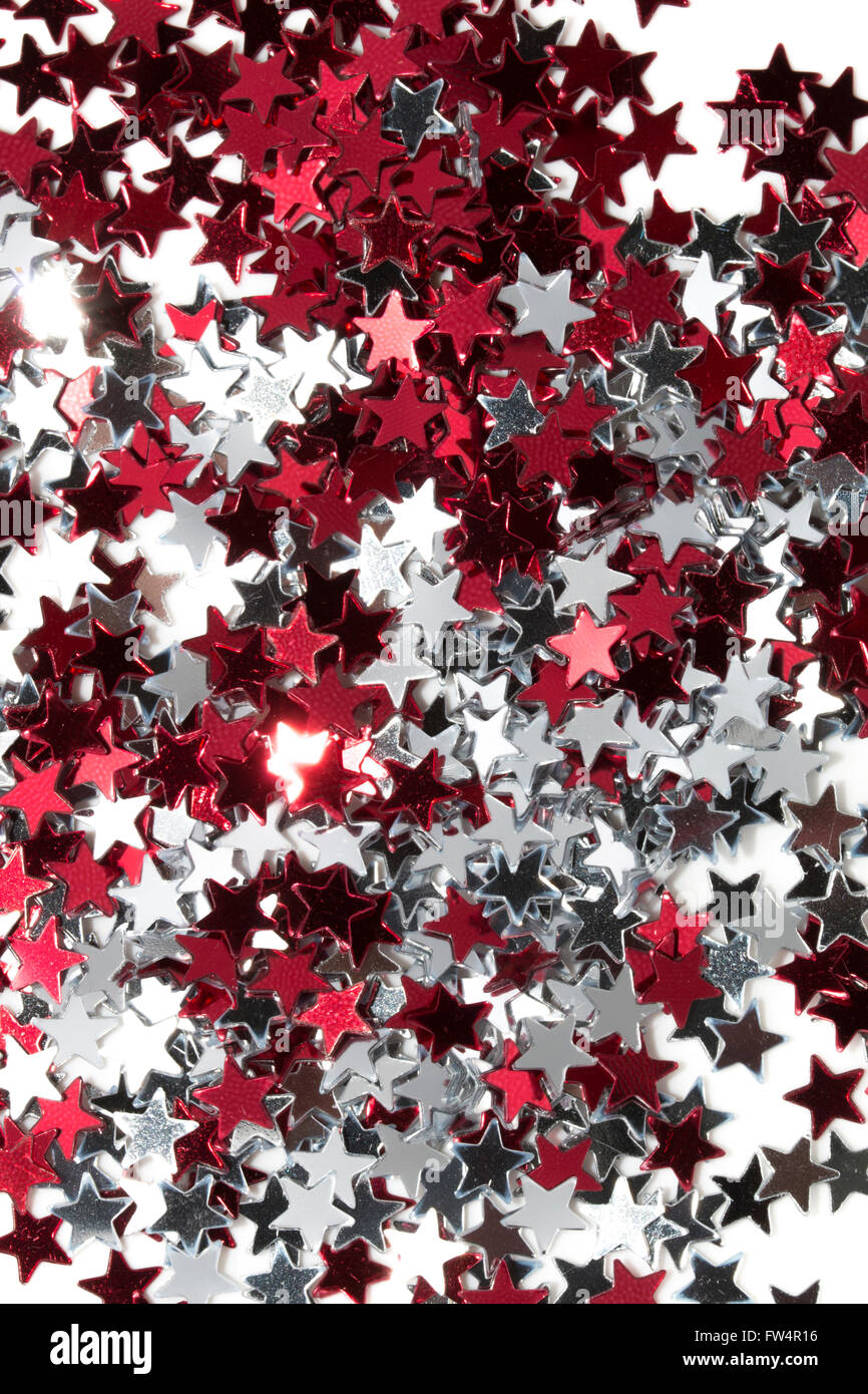 Rosso, argento e bianco stelle Foto Stock