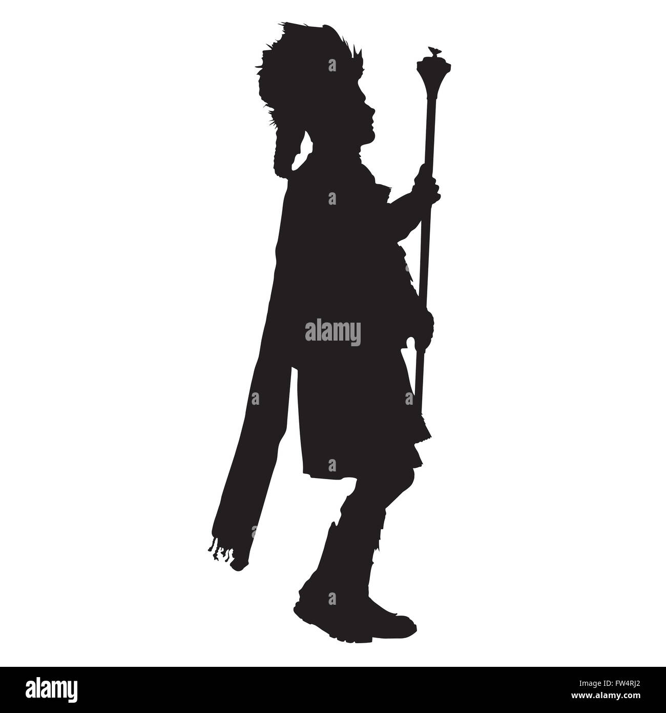 Una silhouette nera di un leader di un tamburo di marching e pipe band. Foto Stock