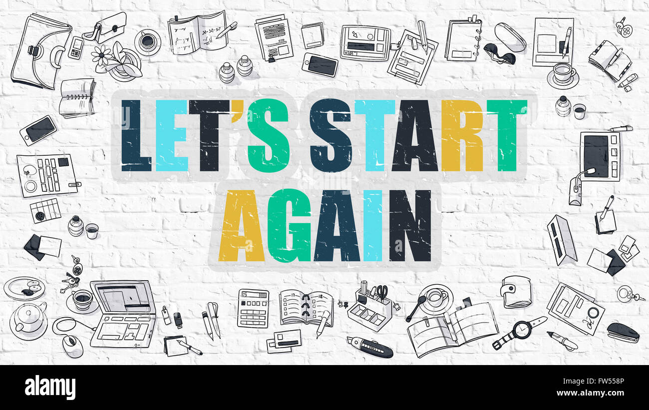 Consente di avviare di nuovo su bianco muro di mattoni. Foto Stock