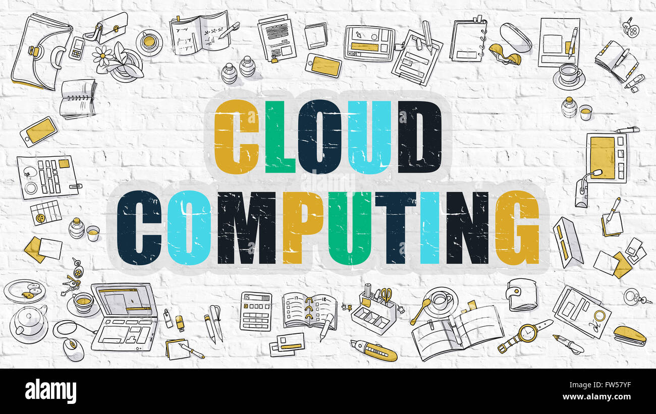 Il Cloud Computing concetto con Doodle icone del design. Foto Stock